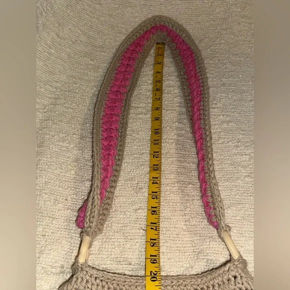 NWT Handcrafted Pink and Tan Crochet Crossbody Bag - Picture 13 of 13